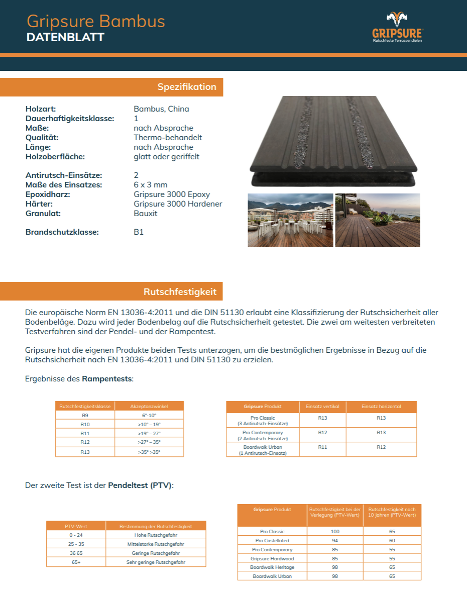 Technische Spezifikation für rutschfeste MOSO® Bamboo X-treme®-Terrassendielen